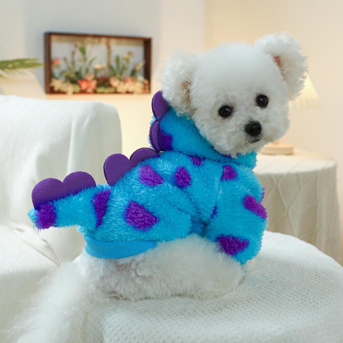 short plush dinosaur pet shichon pomeranian teddy small dog cute fluffy coat spring autumn winter warm transformation outfit dog clothes Product details 0
