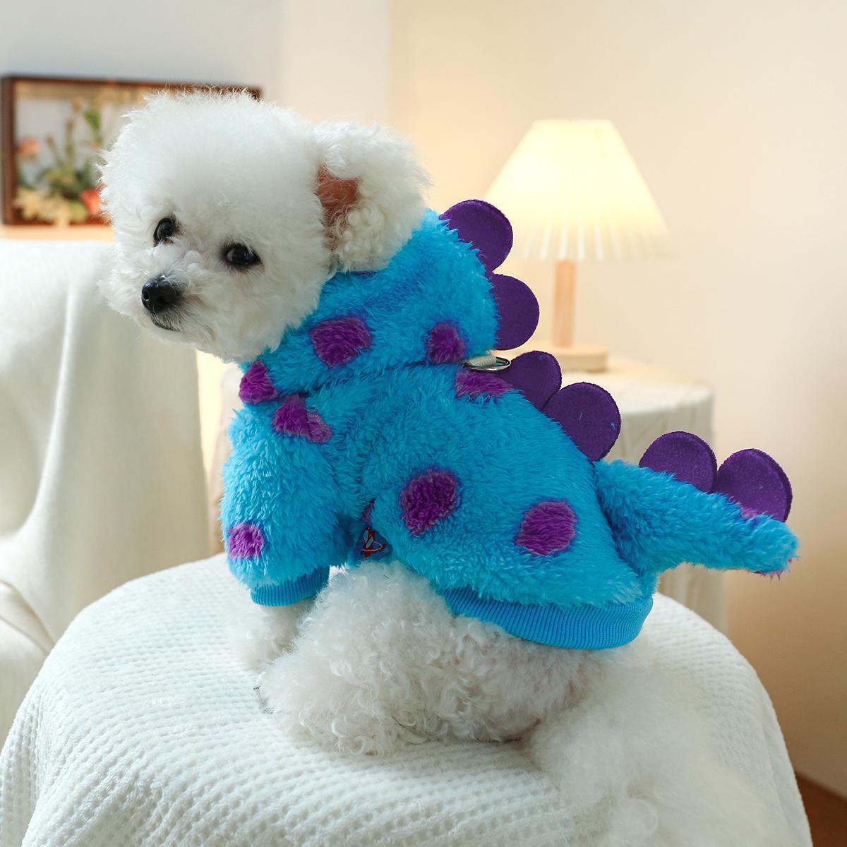 short plush dinosaur pet shichon pomeranian teddy small dog cute fluffy coat spring autumn winter warm transformation outfit dog clothes Product details 2