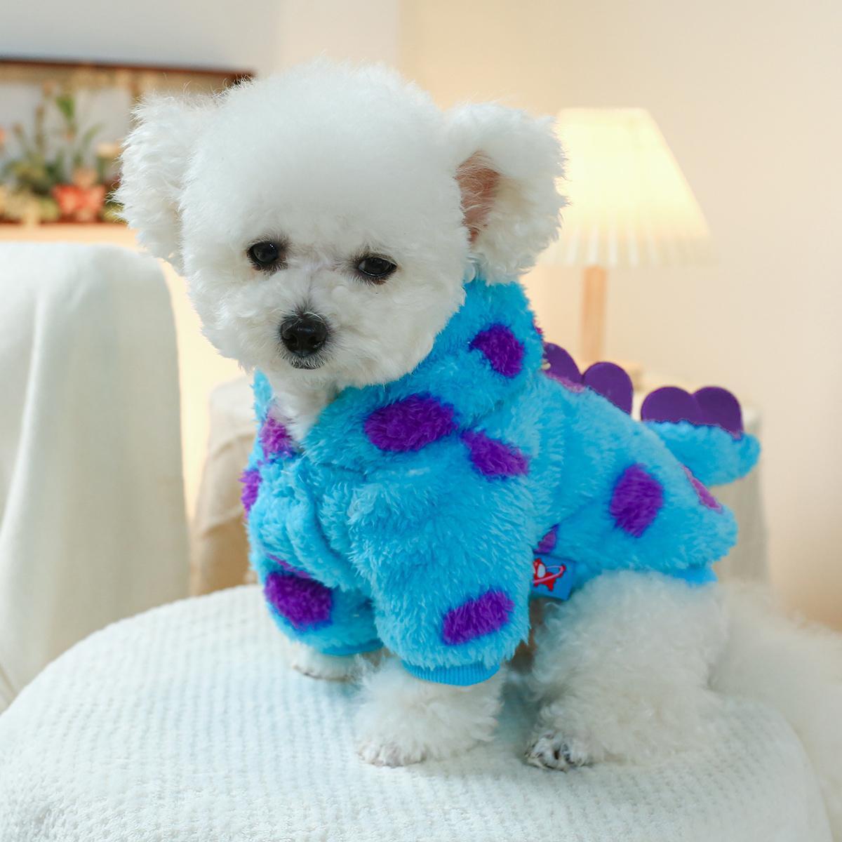 short plush dinosaur pet shichon pomeranian teddy small dog cute fluffy coat spring autumn winter warm transformation outfit dog clothes Product details 3