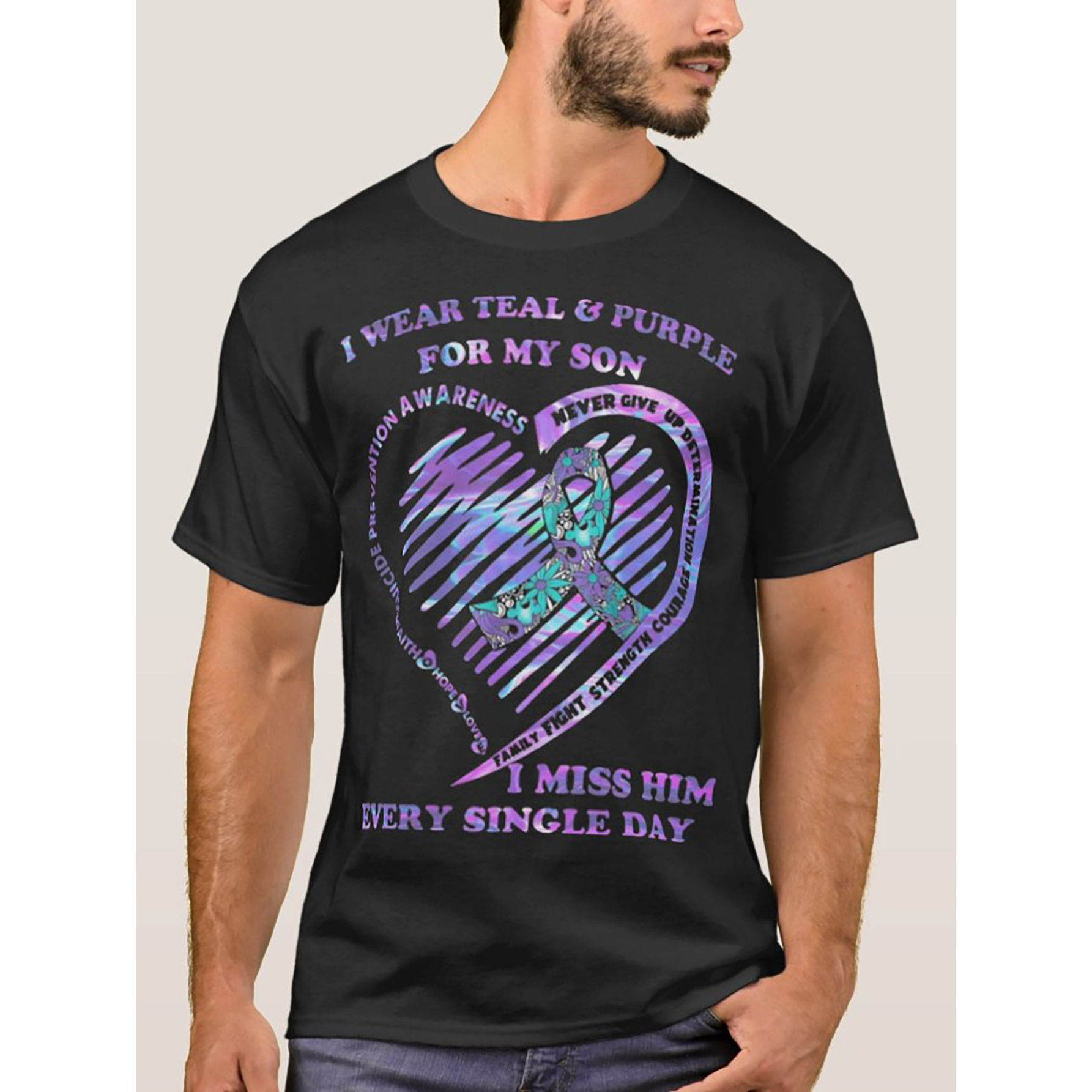 

I Wear Teal And Purple For My Son T-shirt Mens Unisex Funny Cotton Short-sleeve T-shirt