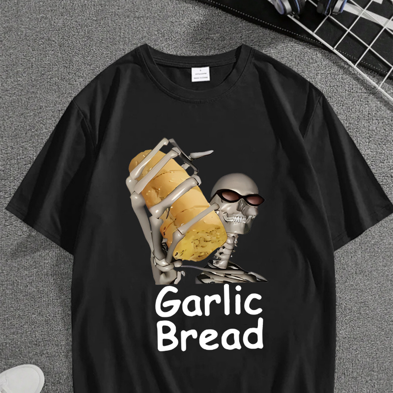 

Garlic Bread Print Men's Stylish T-shirt, Comfortable Casual Wear With Eye-catching Designs, Short Sleeve Tees For Everyday Fashion