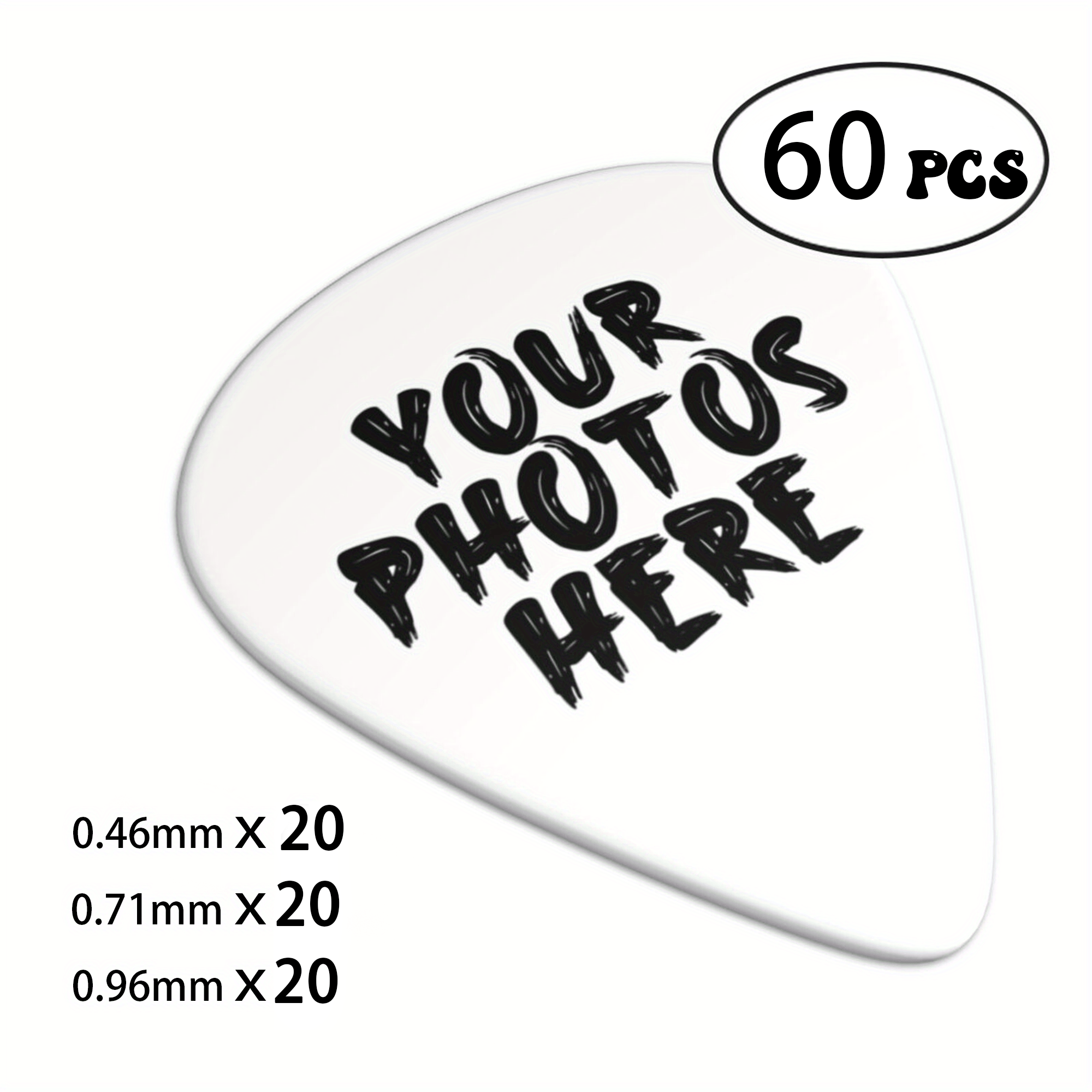 TEMU 60pcs Médiators de Guitare Personnalisés avec et Logo, Épaisseurs 0.46/0.71/0.96mm pour Guitare Acoustique et Électrique, Cadeau