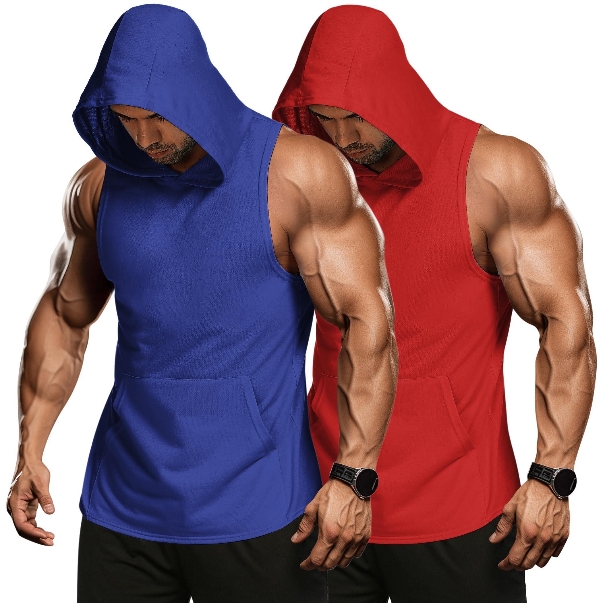 

Men's 2 Pack Workout Hooded Tank Tops Bodybuilding Muscle Cut Off T Shirt Sleeveless Gym Hoodies