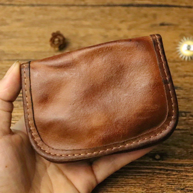 TEMU 1pc Style Bourbon Brown Handcrafted Leather Genuine Cowhide Credit Card Wallet Card Case Pouch Coin Purse Wallet For Men And Women