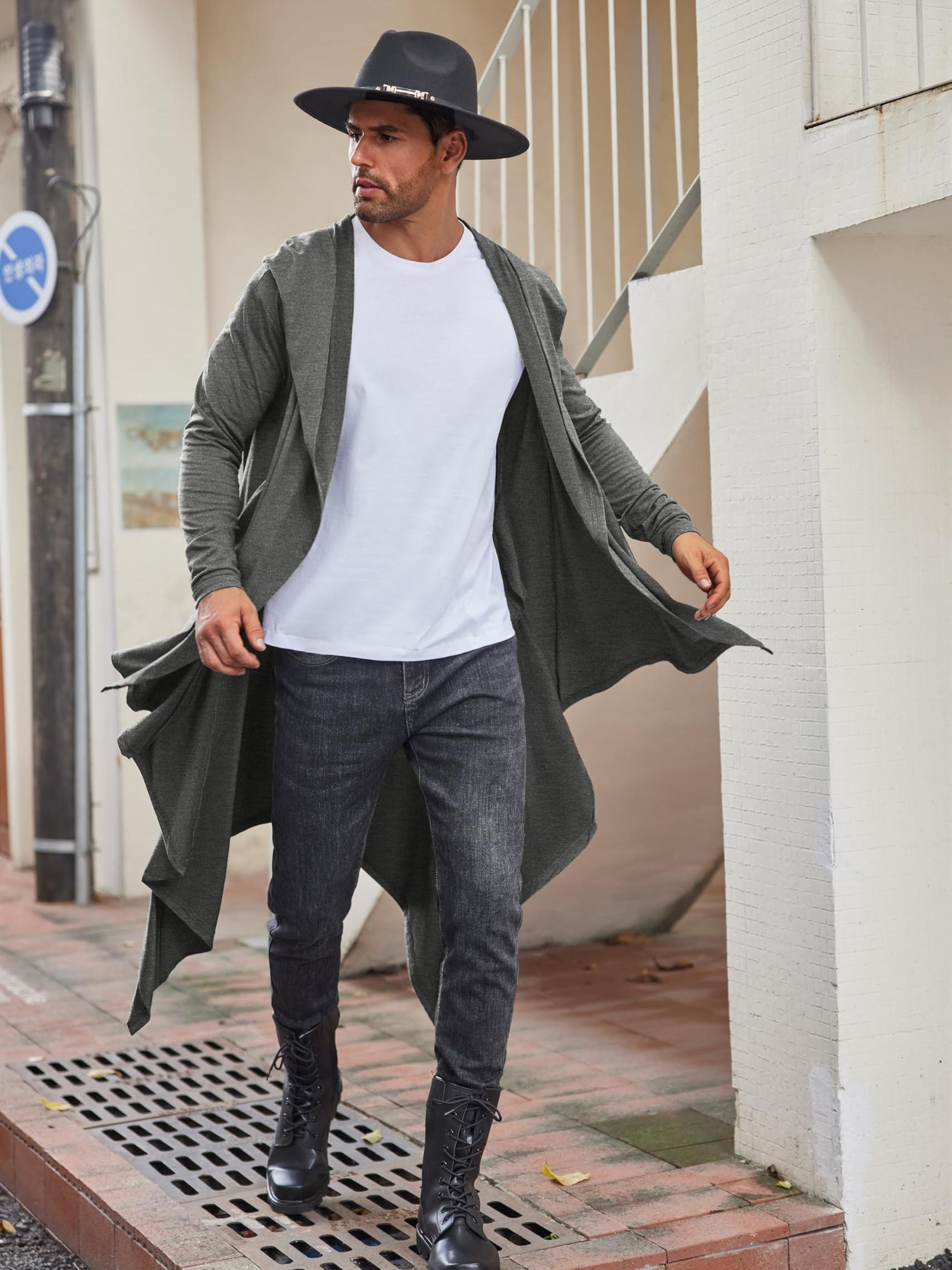 eelsol men's long hooded cardigan shawl collar front - Temu