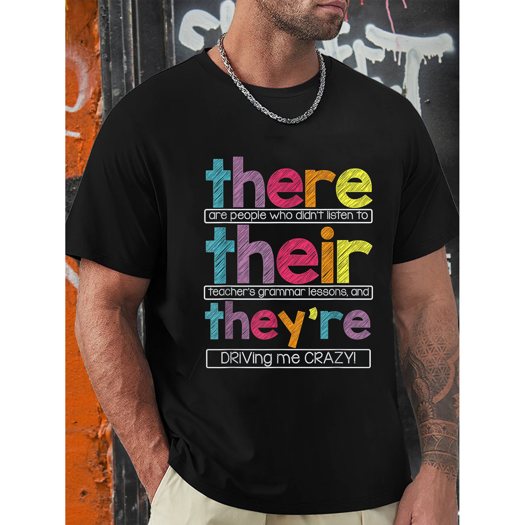 

There They Are Their English Grammar Teachers Funny Suitable For Teachers And Students, Men's Graphic Humor Fun T-shirt, Short Sleeve Novelty T-shirt Classic Style, Round Neck, T-shirt