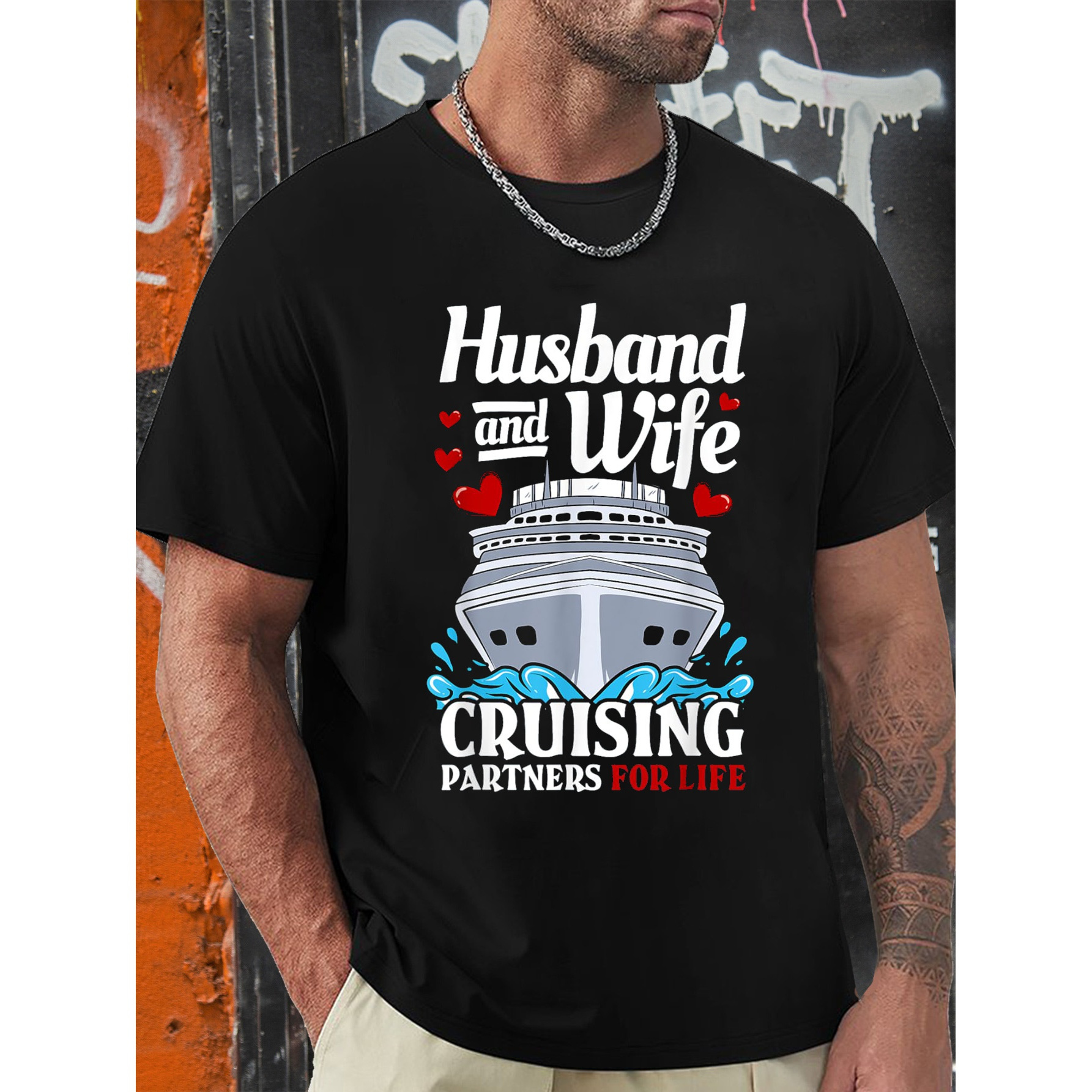 

Men's Vacation Couple Couple T-shirt, Men's Fun Humor Funny T-shirt, Short Sleeve Novelty T-shirt Classic Style, Round Neck, Made In Usa T-shirt