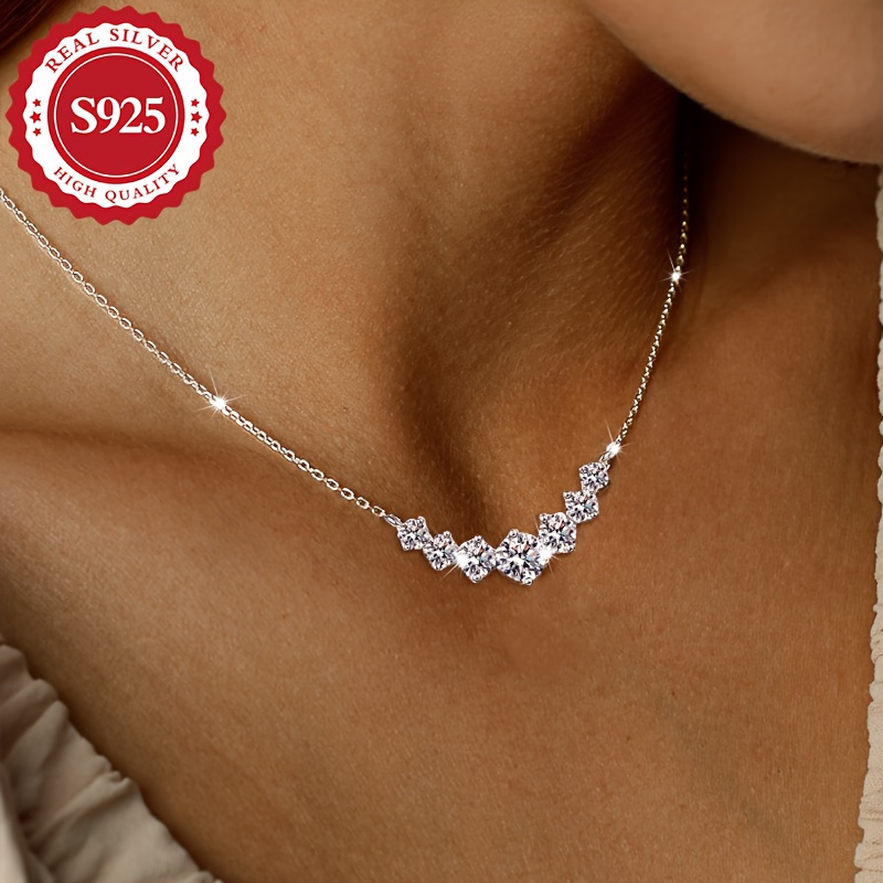 TEMU New S925 Pure Silvery Elegant Princess Square Natural Stone Smile Pendant Necklace, , Low Allergy, Women's Jewelry