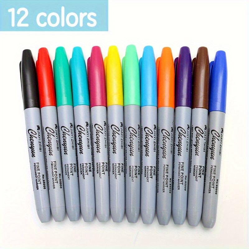 

12-pack Fine Point Permanent Markers - Quick-dry, Smudge-proof Plastic Material For Office, Classroom, And Home Use