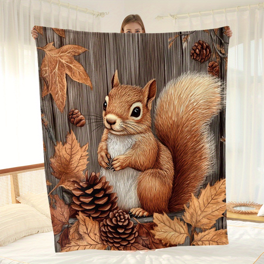 

Cozy Squirrel & Flannel Throw Blanket - Soft, Warm, And For Couch, Bed, Office, And Travel - Machine Washable, Comfort