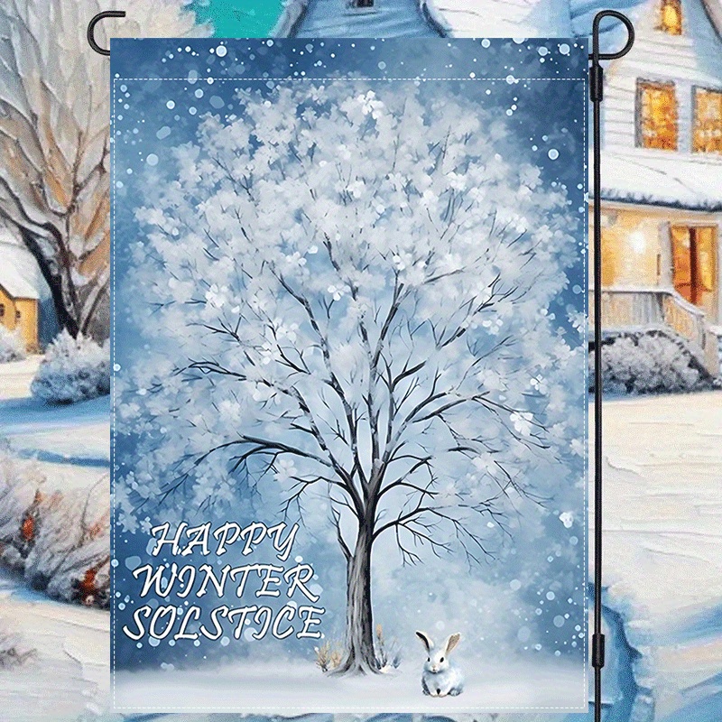 

Garden Banner, Double-sided Polyester, Snowy Tree & Bunny Design, Multipurpose Outdoor Lawn & Yard Decoration, Non-electric, Weatherproof And Machine Washable, 12x18 Inches (1pc)