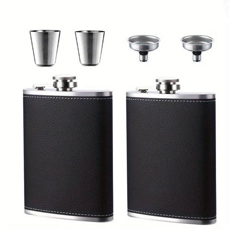 Image of Stainless Steel Wine Pot Stainless Steel Portable Outdoor Stainless Steel Leather Wine Pot Bottles