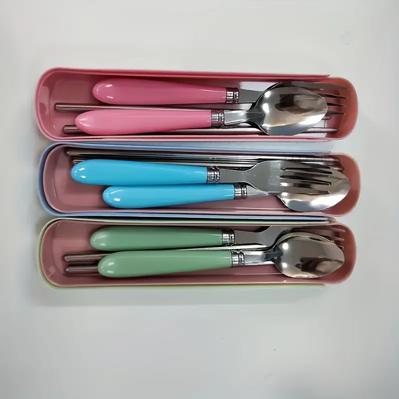 1 set stainless steel cutlery set with chopsticks, forks, spoons - heavy-duty 304 stainless steel, polished glossy surface, /white/blue/green/beige, compact portable tableware with storage case for camping, picnic, travel, everyday use - ideal for home, office, outdoor dining - durable & hygienic, -resistant, elegant table setting, easy to clean, scratch-resistant, lightweight & sturdy construction, cutlery cutlery disposable for party, camping cutlery, Product details 6