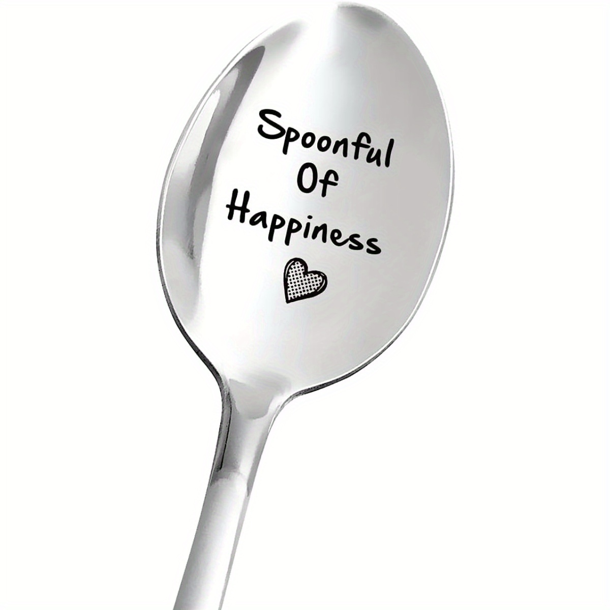 TEMU 1pc "spoonful Of Happiness" Engraved Stainless Steel Spoon With Heart Detail - Ideal Gift For Couples, - Perfect For Coffee, Tea, Soup, Desserts