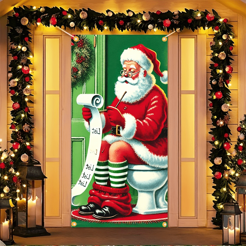 

Funny Santa Claus Porch Banner, 1pc - 100% Polyester Festive Door Cover Decoration, Indoor/outdoor Christmas Holiday Humor, No Electricity Needed, Large 35x70inch