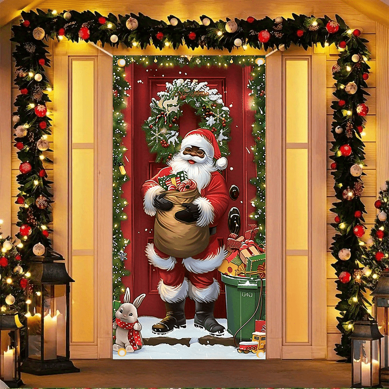 

Merry Christmas Door Cover With , Vintage Bells & - Polyester, Holiday Party Decorations, 35x70 Inches