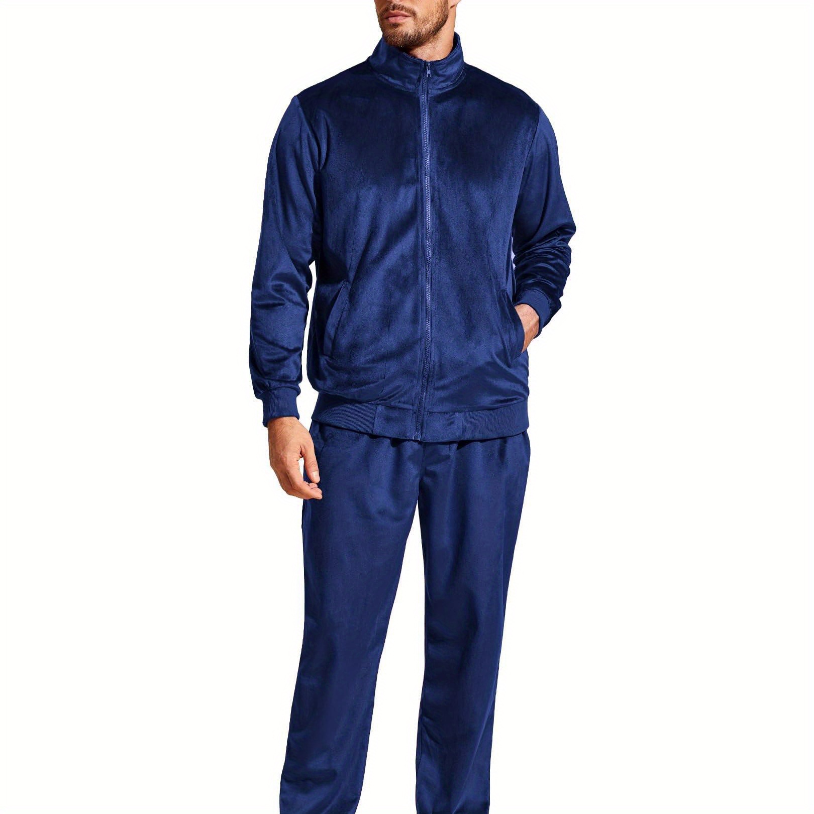 

Mens 2 Piece Velour Tracksuit Full Zip Jackets Pants Velvet Jogging Suits Sweatsuit Set