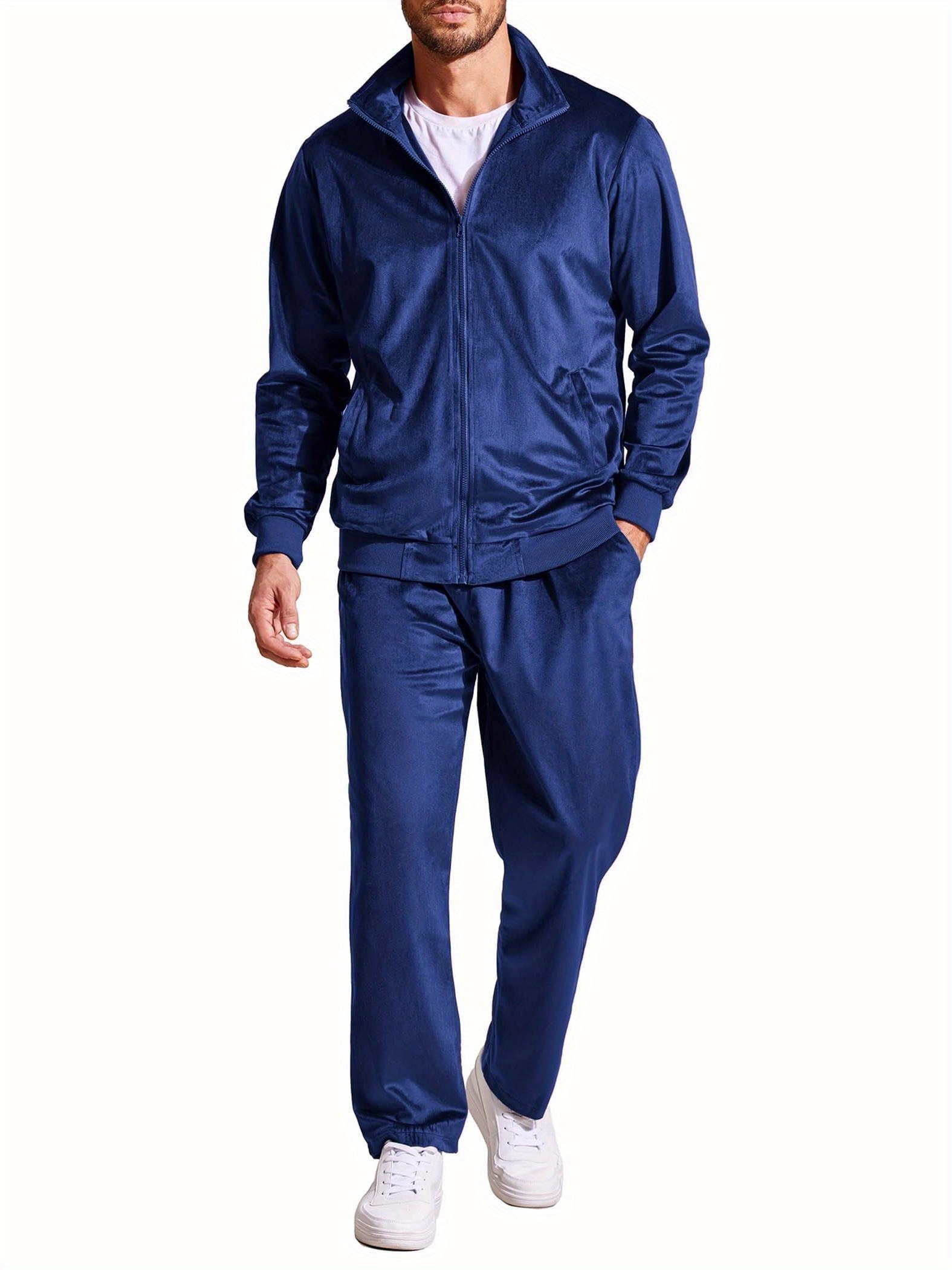 mens piece velour tracksuit full zip jackets pants velvet Temu