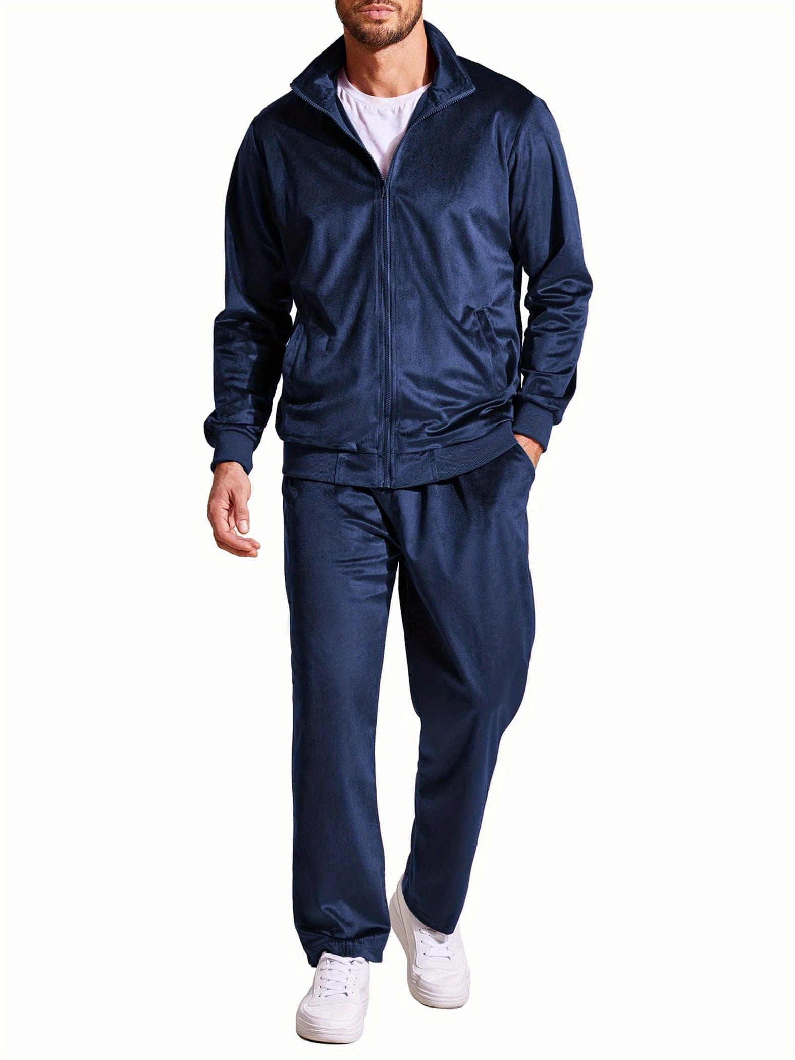 men's velour tracksuit full zip jackets pants velvet jogging