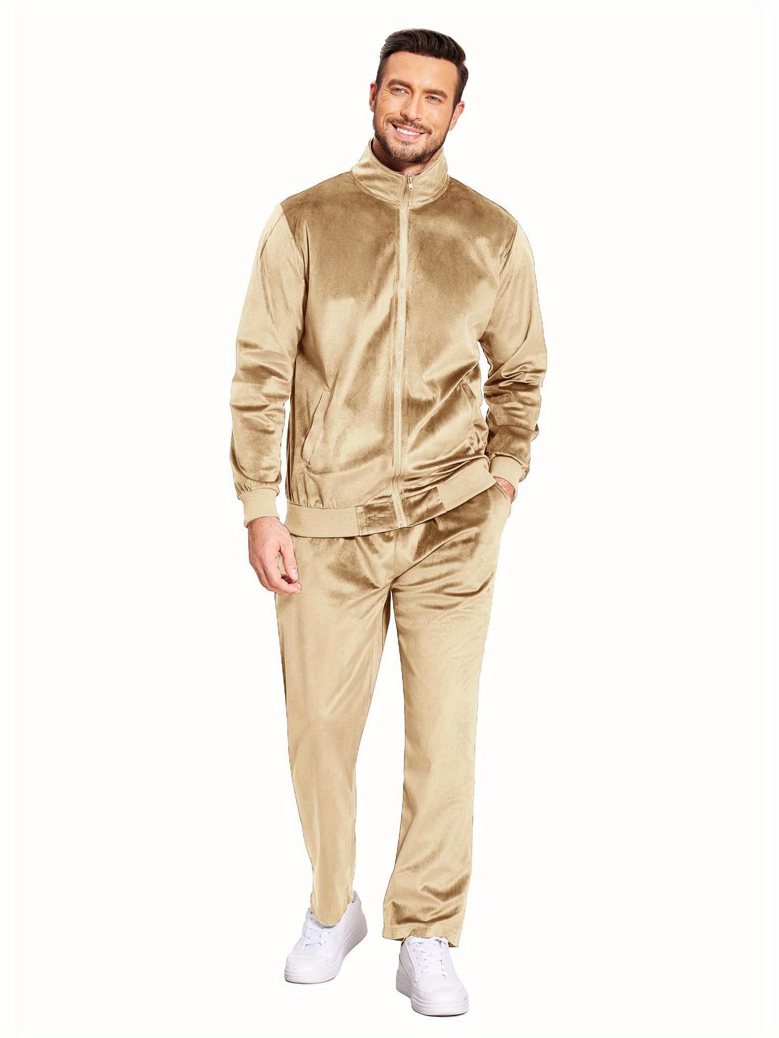 mens 2 piece velour tracksuit full zip jackets pants velvet