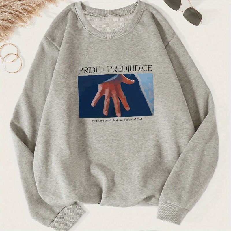 

Graphic Crew Neck Sweatshirt - Casual Polyester Knit Long Sleeve Pullover For Women - All Season Comfort Fashion Sweater