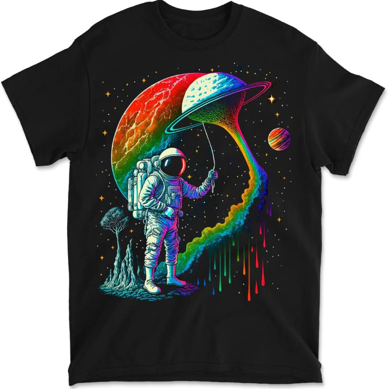 

Graphic Tees Astronaut Flying Space Mushroom Kite T-shirt Cool Novelty Mens Shirts