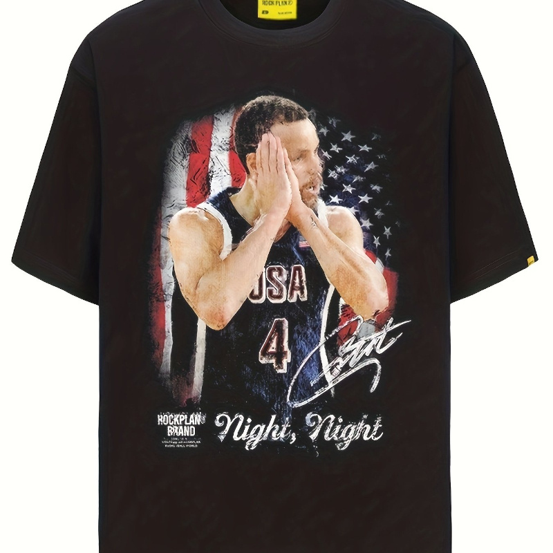 

American Trend Printing Basketball Sports Casual Loose Simple Round Neck Short Sleeve T-shirt Men Curry Night Night