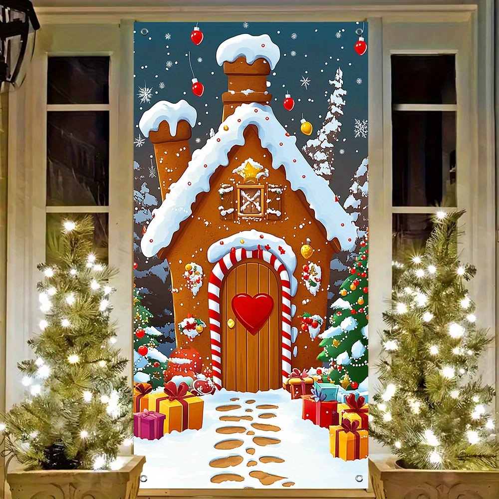 Couverture De Porte De Noël Bonhomme De Neige Flocons De Neige Bonhomme De Neige Wapiti Bannière De Porte Joyeux Noël Bannière De Fond De Porte Pour Porte D'entrée, Porche, Fournitures De Fête