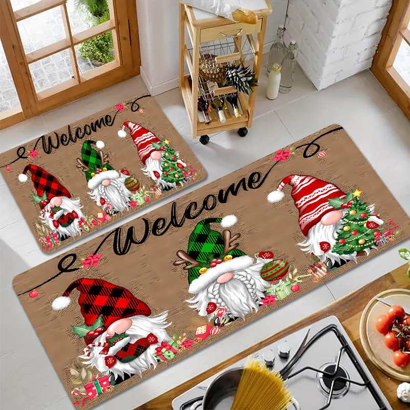 

Christmas Welcome Gnome Door Mat - , Non-slip Polyester Rug For Indoor/outdoor Decor, Machine Washable, 1pc