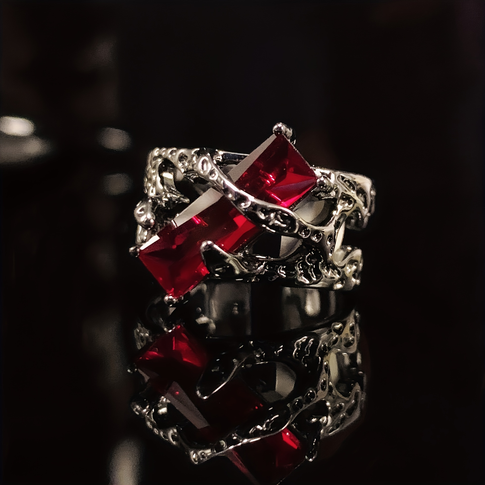 

Vintage Style Artificial Crystal Ring For Men - 1pc Gothic Red Cubic Zirconia Single Ring, No Plating Punk Fashion Finger Jewelry