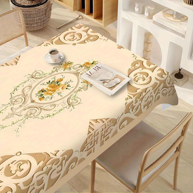 TEMU +1pc Polyester Tablecloth, European Style Tablecloth, Vintage Pattern Tablecloth, Rectangular Colorful Printed Floral Tablecloth, Pattern