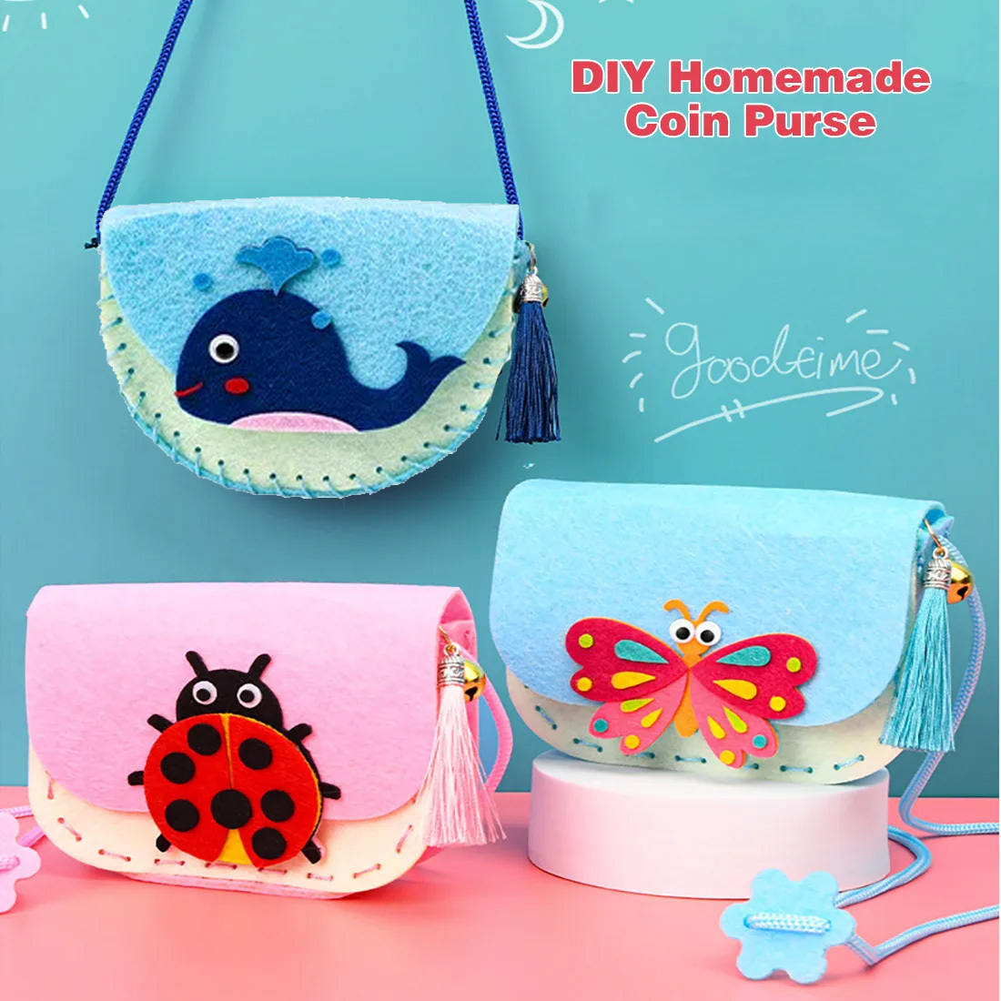 

Kit de Sac Bandoulière DIY 2pcs Animaux de Dessin - Designs Mignons de Papillons & Animaux, Ensemble d'Artisanat pour Filles, Jouets de Couture en Tissu Non Tissé, Cadeau de Noël