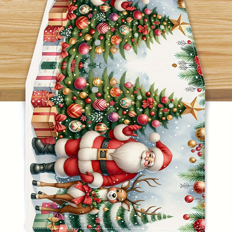 

1/4/6pcs, Placemats And Table Flags, Christmas Table Flags And Placemats Featuring Santa Claus, Reindeer, And Christmas Trees, Holiday Dining Decorations And Party Supplies, Home Supplies