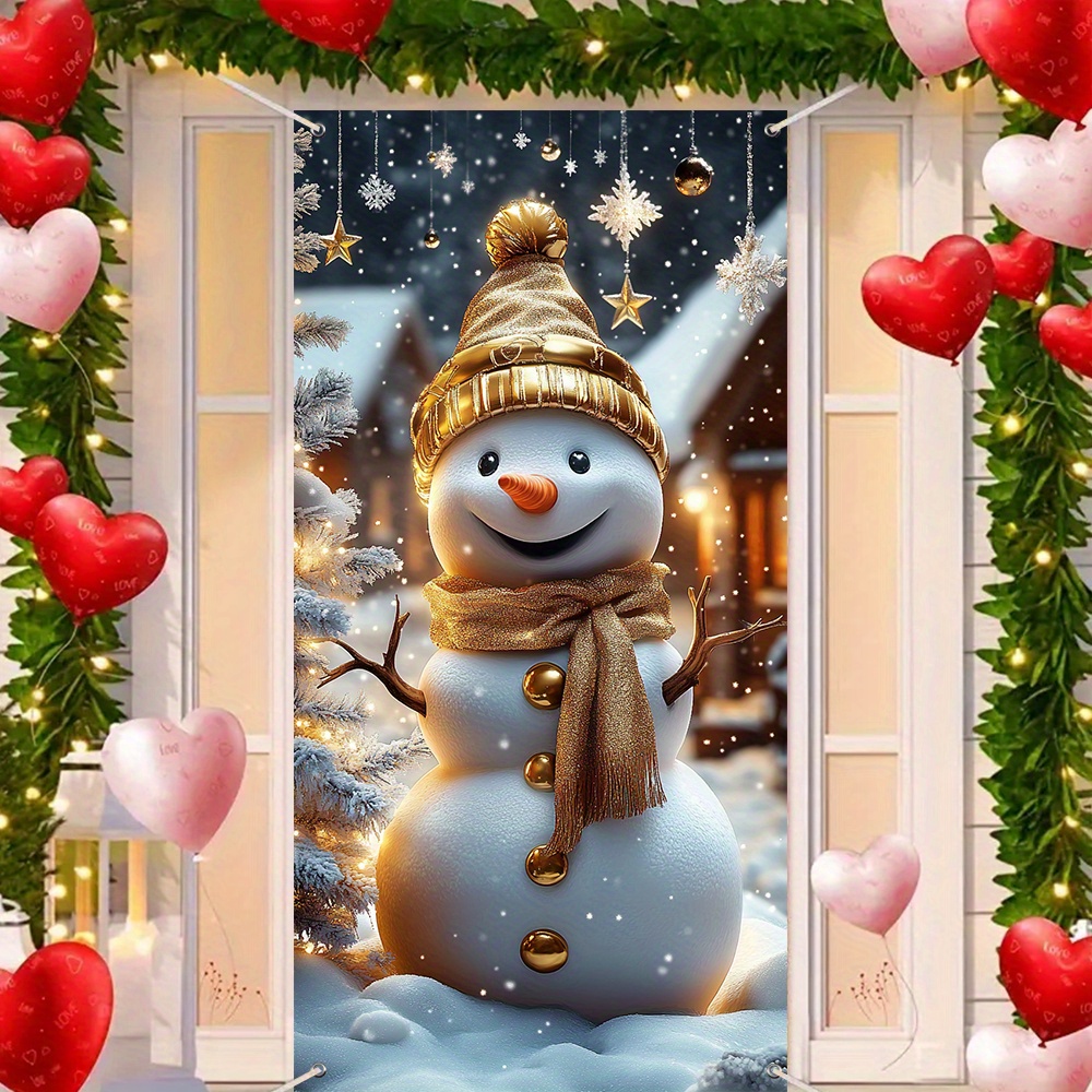 

1pc Christmas Snowman Door Cover - Polyester Holiday Door Banner No Electricity Needed - Festive Front Door Decoration For Party, Home, School, Indoor & Outdoor Use (35.4" X 70.8")