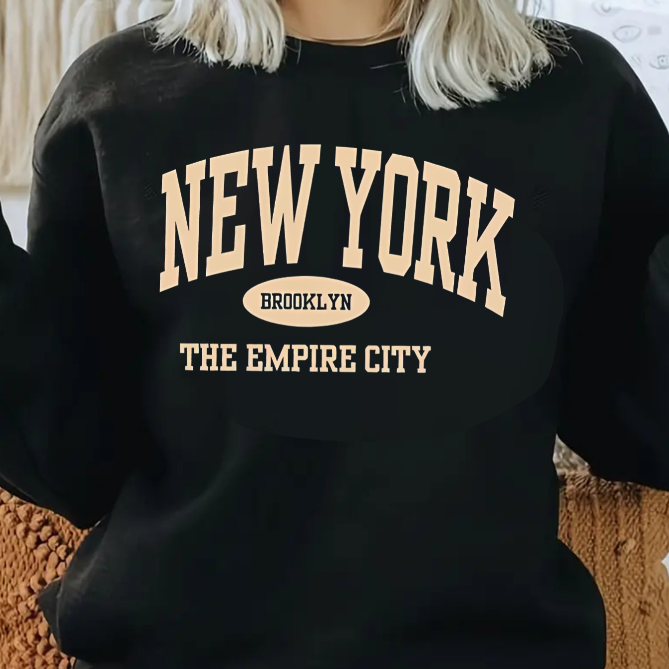 

Women's Letter Print Sweatshirt, Cozy Thickened Knit Pullover, Casual Sports Hoodie Top, Polyester, Round Neck, Stretch Fabric, Adult, All , "new City" Design