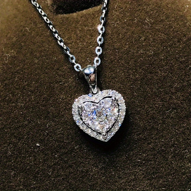 TEMU A Necklace Featuring A Heart-shaped Pendant Made Of Delicate 925 Sterling Silver With A Zirconia Copper Chain, Showcasing An Elegant And Design,