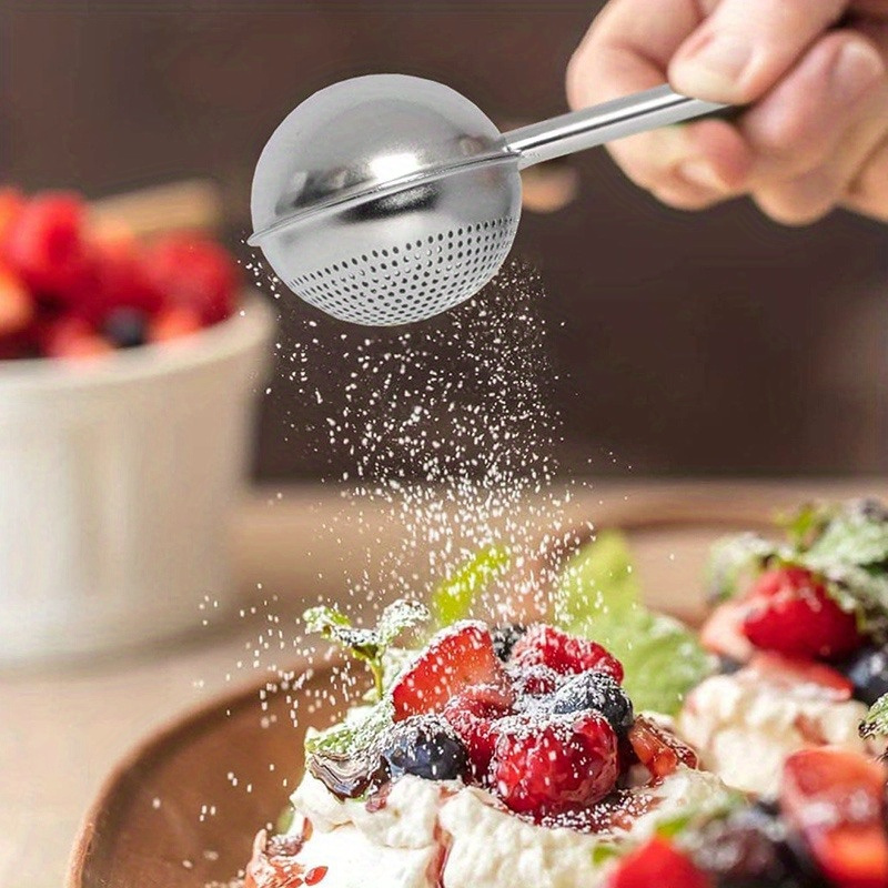 

1pc Stainless Steel Powdered Sugar Duster - Food Contact Safe Manual Sieve For Flour, Spices, Tea, Coffee - Ideal For Baking, Restaurants, Food Trucks, And Bakeries