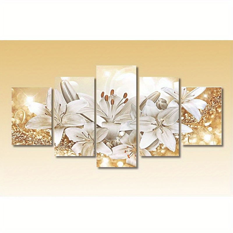 

5d Diy Diamond Painting Kit - 5 Pieces Diamond Art With Round And Square Drills, Canvas Material, Multi-panel Flower Embroidery Wall Decor, Insect Theme