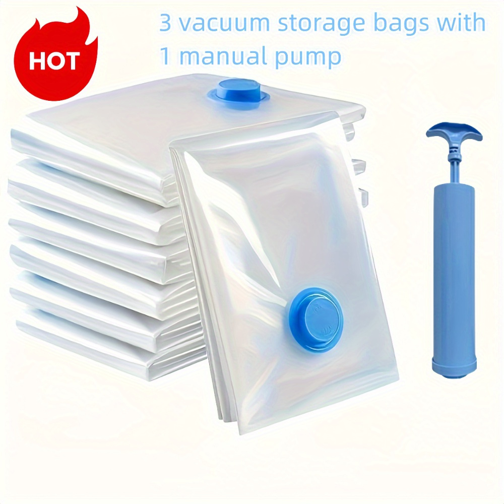 

3 Vacuum Storage Bags With Manual Pump: Perfect For Bedding, Sundries, Household Items, And More