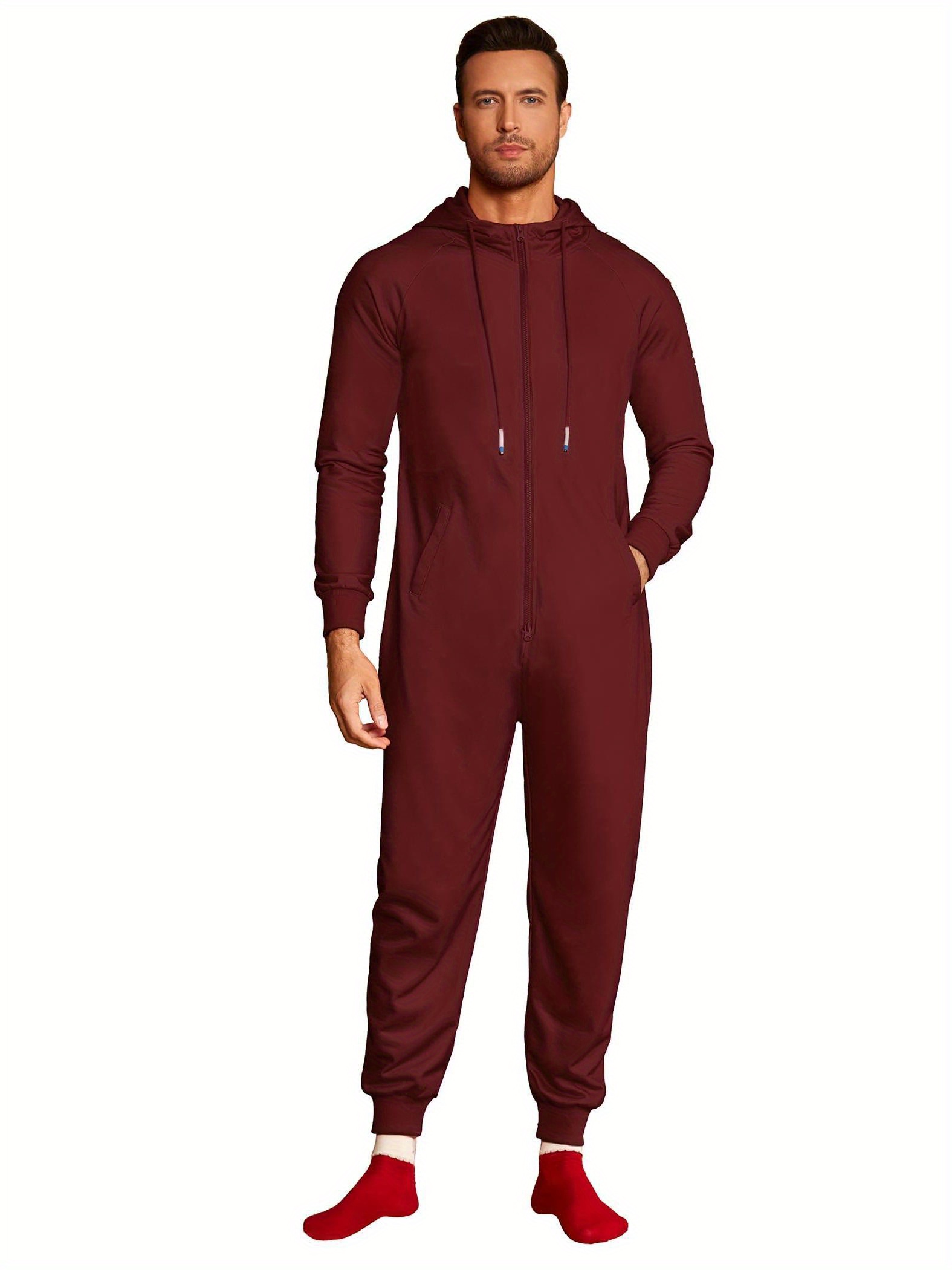 1pc mens solid color polyester jumpsuit onesie sports style - Temu