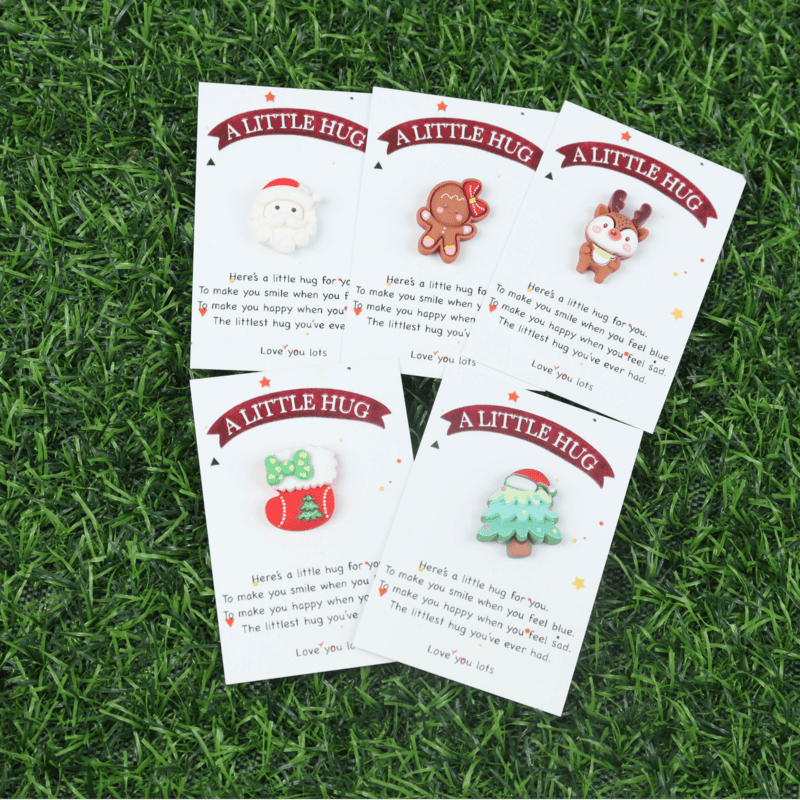 

5pcs Pocket Hug Cards Set - Christmas Themed With Santa, Reindeer & Snowman Designs - Gift For