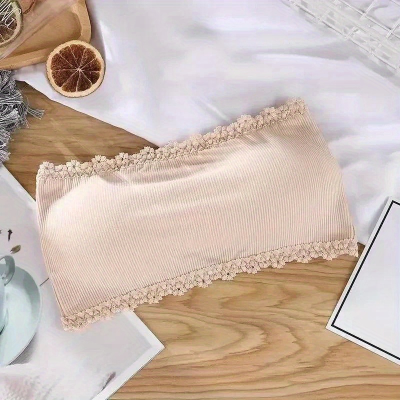 Image of Women Strapless Bras White Back Lace Tops Summer Breathable Underwear Bralette Invisible Female Lingerie