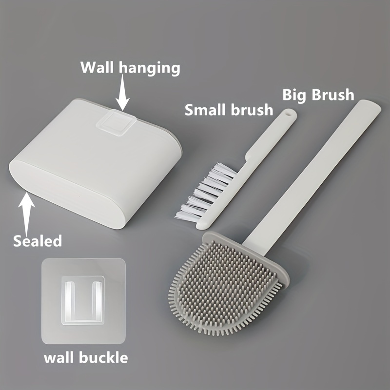 TEMU 1set Of 2 Toilet Brushes Sealed Toilet Seat Box, Wall-mounted Toilet Brush, Silicone Soft Toilet Brush Head, Long Handle Toilet Brush, Multi-functional Household Brush