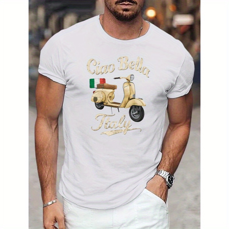 

Ciao Bella Italy Scooter Graphic Men's T-shirt - Casual Crew Neck Short Sleeve Polyester Tee With Slight Stretch For Summer