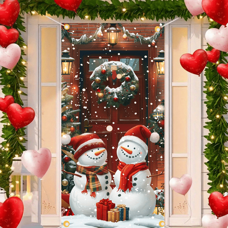 

1pc, Snowman Christmas Door Banner, 35x70inch Polyester Garden Flag, Holiday Front Door Cover For Indoor & Outdoor Use, No Power Required, Polyester Fiber