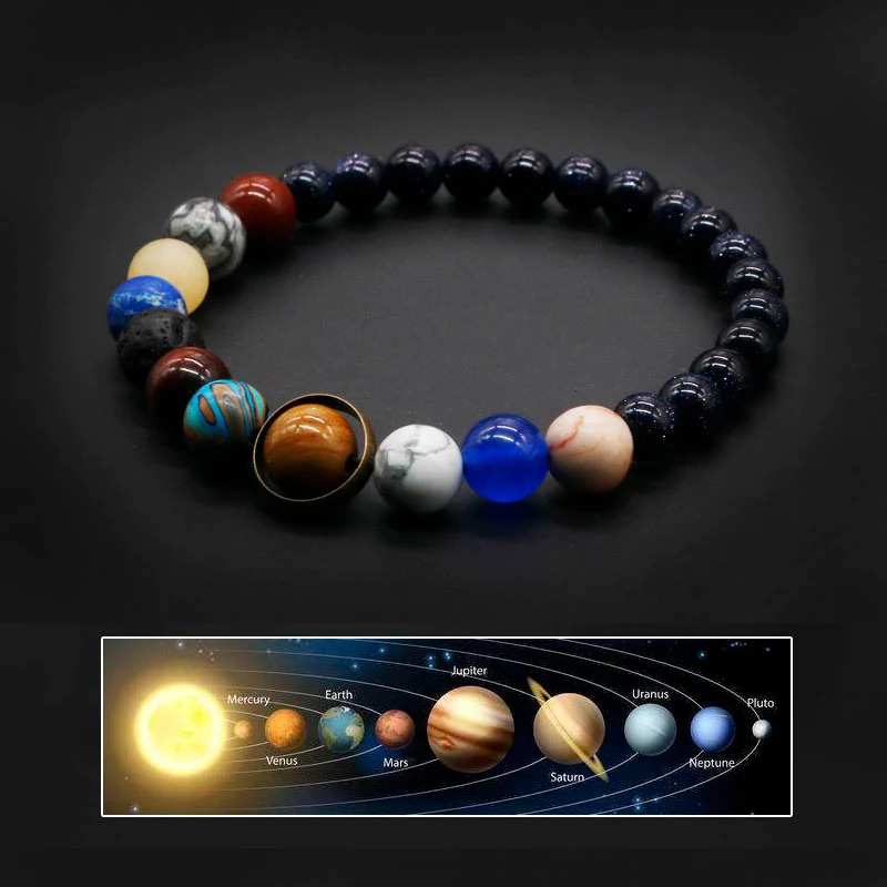 

Solar System Beaded Bracelet - -made Rock Planetary Beads, Galaxy Universe Theme, Gift For Men And Women