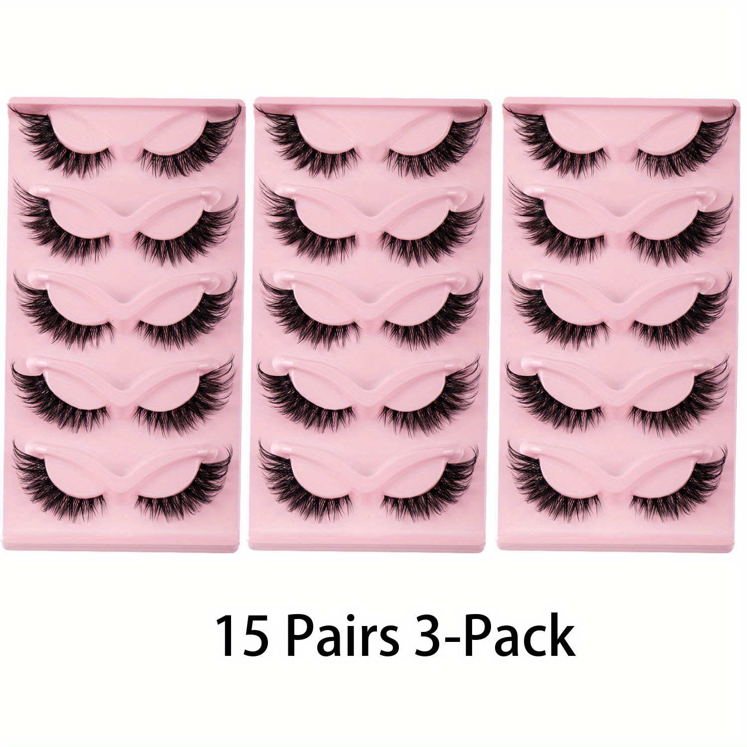 TEMU 15 Pairs 3-pack Cat Eye Lashes Fake Eyelashes Natural Long Lashes Winged End Eye Elongated Eyelashes Fake Lashes Makeup