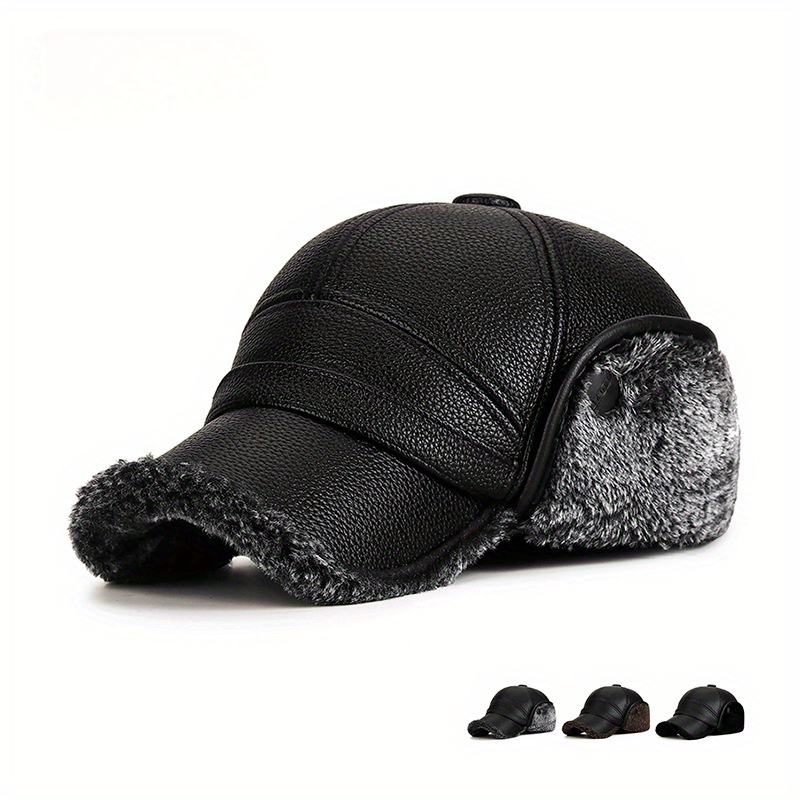 

Sleek Solid, Men's Winter Hat With Ear Flaps - , Fleece-lined Baseball Cap For Outdoor Activities