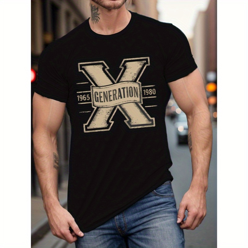 

Generation X 1965~1980 Print, Men's Plus Size Crew Neck Short Sleeve T-shirt, Casual Comfy Tops For Men, Men's Stylish Clothes For Summer Daily Wear