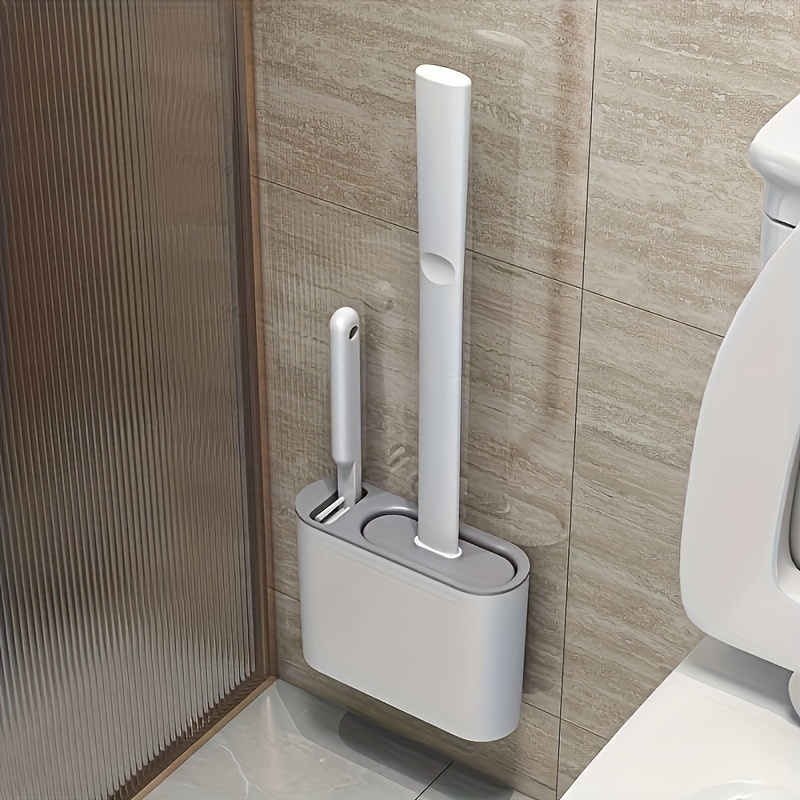 1set of 2 toilet brushes and 1 sealed toilet seat box wall mounted toilet brush silicone soft toilet brush head long handle toilet brush multi functional household brush